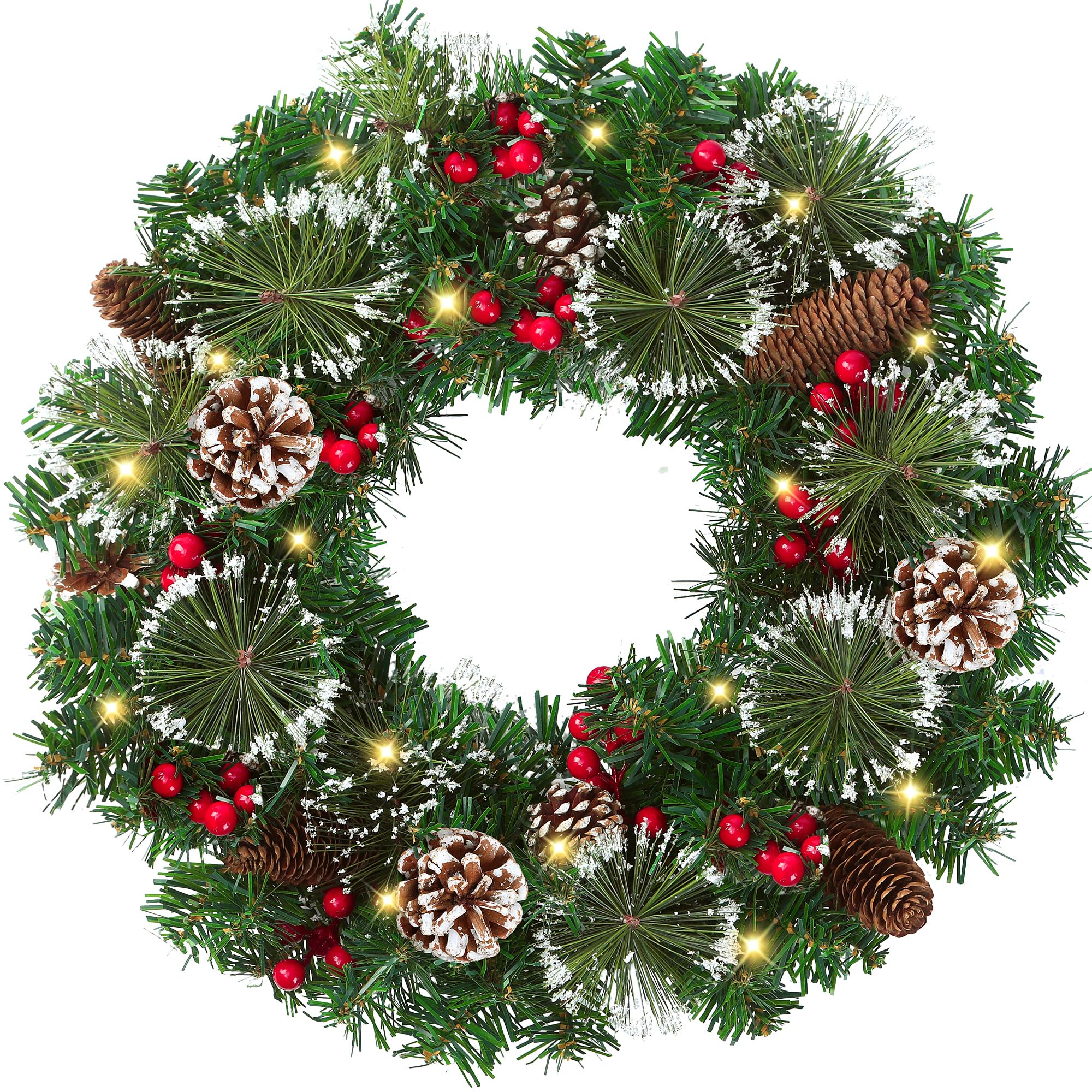 Photo 1 of 18’’ Artificial Christmas Wreath for Front Door with Pine Needles Red Berries Pine Cones Christmas Decorations for Winter Wall Indoor Outdoor Home Holiday Xmas Decor