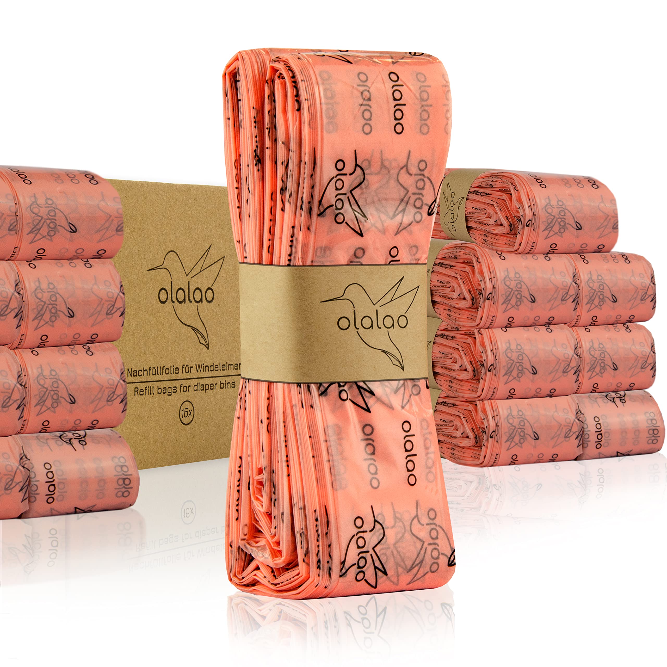 olalao Refill Film for Nappy Bin 16-Pack - Compatible with Tommee Tippee Twist & Click Refill Cassettes and More (Pack of 16)