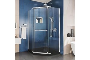 DreamLine Prism 42 in. x 74 3/4 in. Frameless Neo-Angle Pivot Shower Enclosure in Chrome with Black Base Kit, DL-6033-88-01