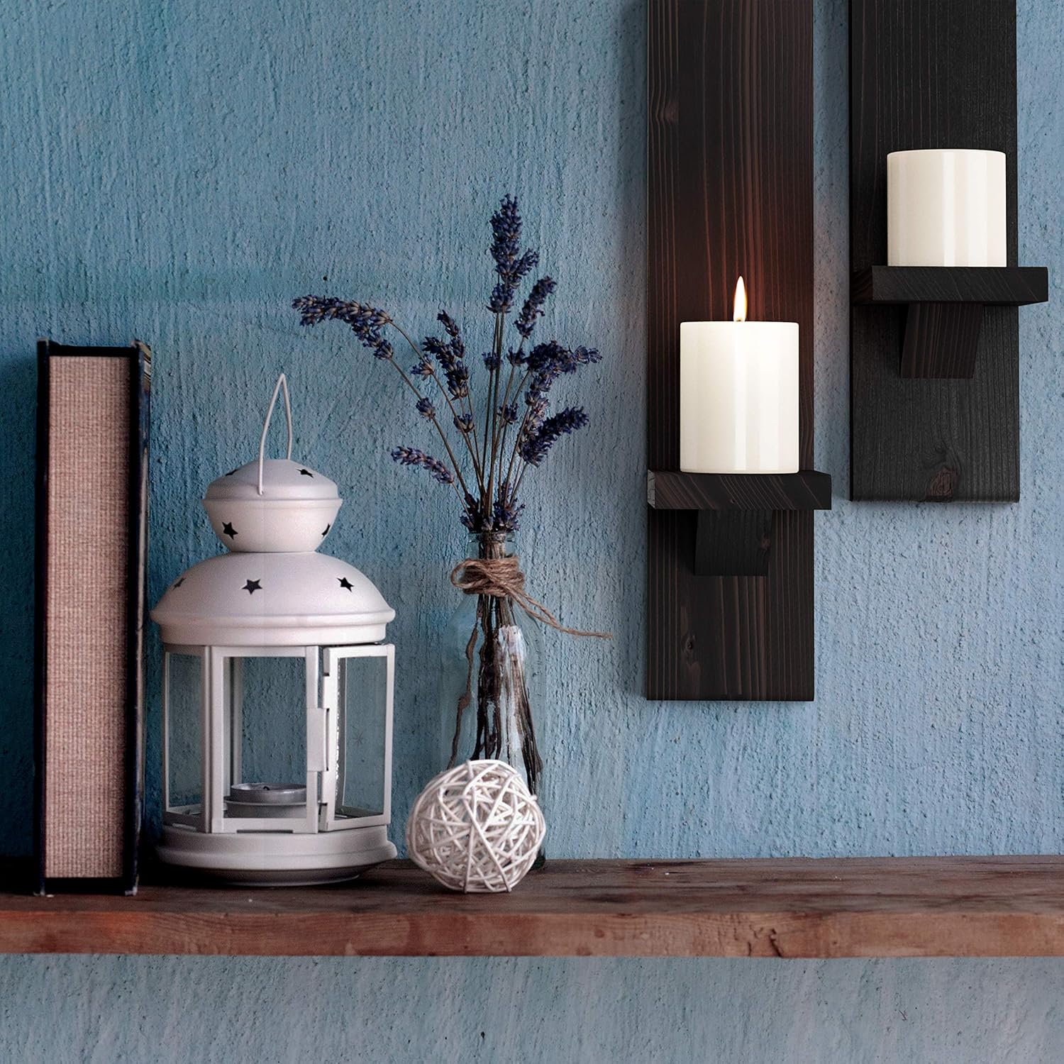 Wall-Mount Candleholders | Wood Candle Holders | Floating Shelves | Wallmounted Rustic Pillar Candle Sconce | Hanging Shelf | Farmhouse Wall Decor | Large Wooden Handmade Sconces: Kitchen & Dining