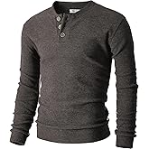 Ohoo Mens Slim Fit Sweaters Casual Pullover Knit Long Sleeve Button Crewneck Henley Sweaters