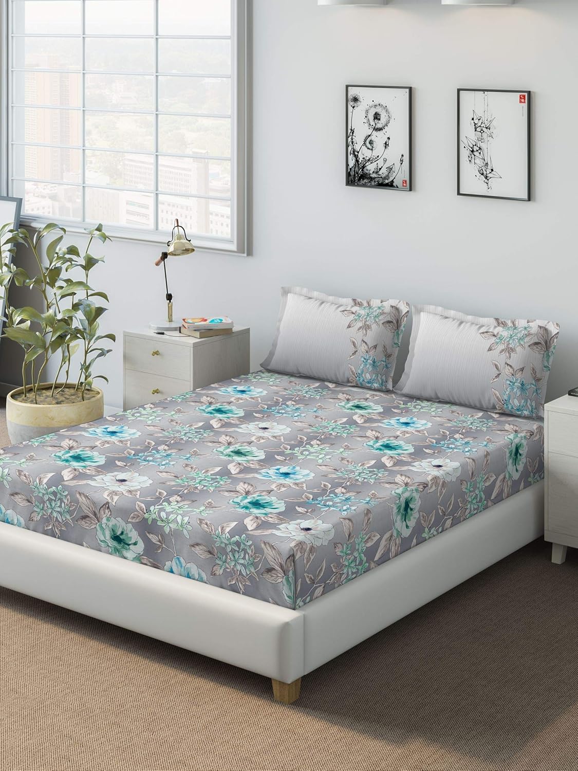 DDECOR Live beautiful 136Tc Cotton Blue Double Bed Sheet Set 90 X 108