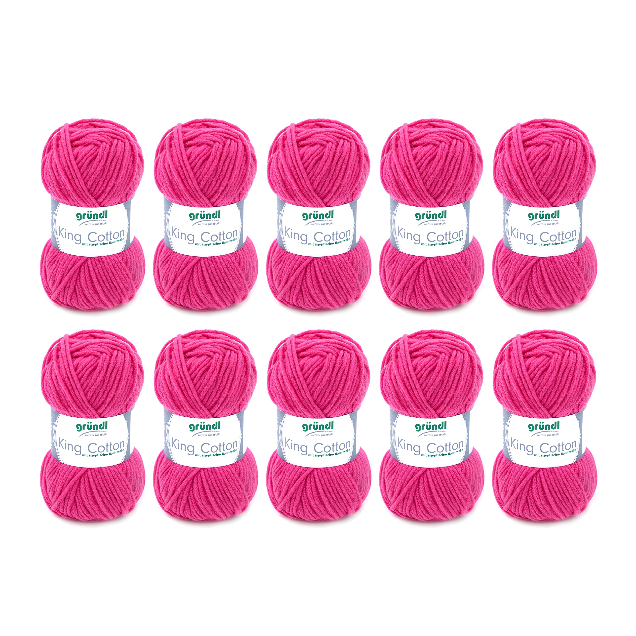 Gründl King Cotton (soft and voluminous knitting and crochet yarn made of 55% polyacrylic & 45% cotton, 50 g / 78 m, needle size: 6-7, 10 x 50 g), Pink — image 1