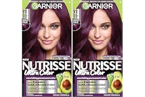 Garnier Hair Color Nutrisse Ultra Color Nourishing Creme, V2 Dark Intense Violet (Spiced Plum) Purple Permanent Hair Dye, 2 Count (Packaging May Vary)