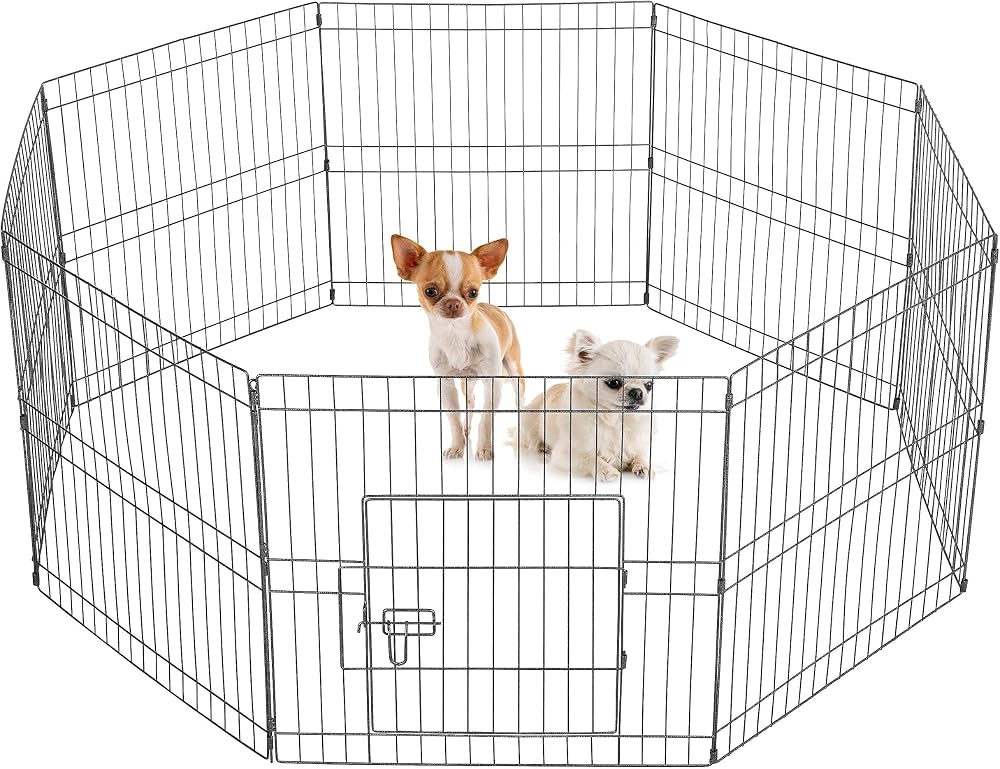 Yaheetech 61cm Metal Pet Playpen 8 Panel Foldable Indoor Outdoor Black