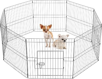 Yaheetech 61cm Metal Pet Playpen 8 Panel Foldable Indoor Outdoor Black