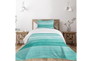 Ambesonne Teal Bedspread Set, Painted Wood Board Horizontal Lines Birthdays Easter Holiday Print Backdrop Image, 3 Piece Decorative Bedding Coverlet and 2 Pillow Shams, Twin Size, Turquoise