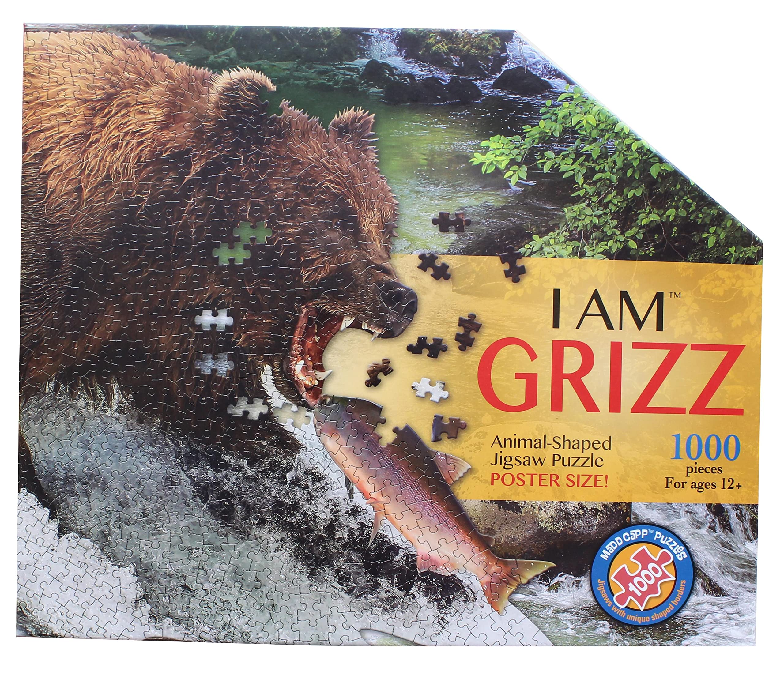 Madd Capp 887000 Animal Shape Puzzle, Contour Puzzle, Grizzly Bear, 1000 Pieces, for Adults and Children from 12 Years, Multicoloured/Sea Waves (Ocean Tides)