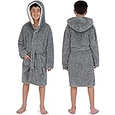 Hooded Plush Robe For Boys- Fluffy Winter PJ Robe With Pockets, Hoodie & Belt- Boys And Teens’ Ultra-Soft Bathrobe