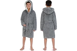 US ANGELS Hooded Plush Robe For Boys- Fluffy Winter PJ Robe With Pockets, Hoodie & Belt- Boys And Teens’ Ultra-Soft Bathrobe