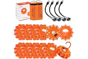 DK-WINER LED Road Flares 6Pack Roadside Emergency car kit Emergency Road Flares Kit with Magnetic Base for Vehicles & Boat | 9 Flash Modes(with Batteries) (12pack rechargeable)
