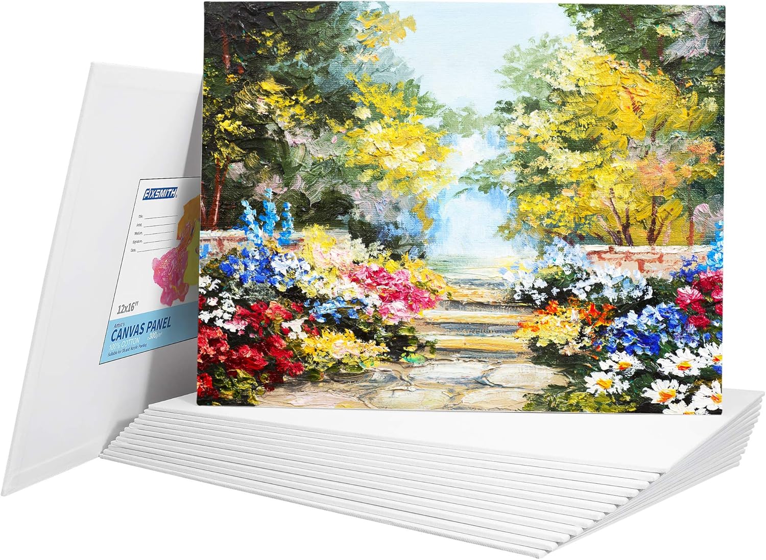 FIXSMITH Canvas Panels 14 Pack - 12 x 16 Inch Painting Canvas Panel Boards - 100% Cotton Primed Canvases - Super Value Pack - Artist Canvas Board for Acrylic, Oil & Tempera Painting