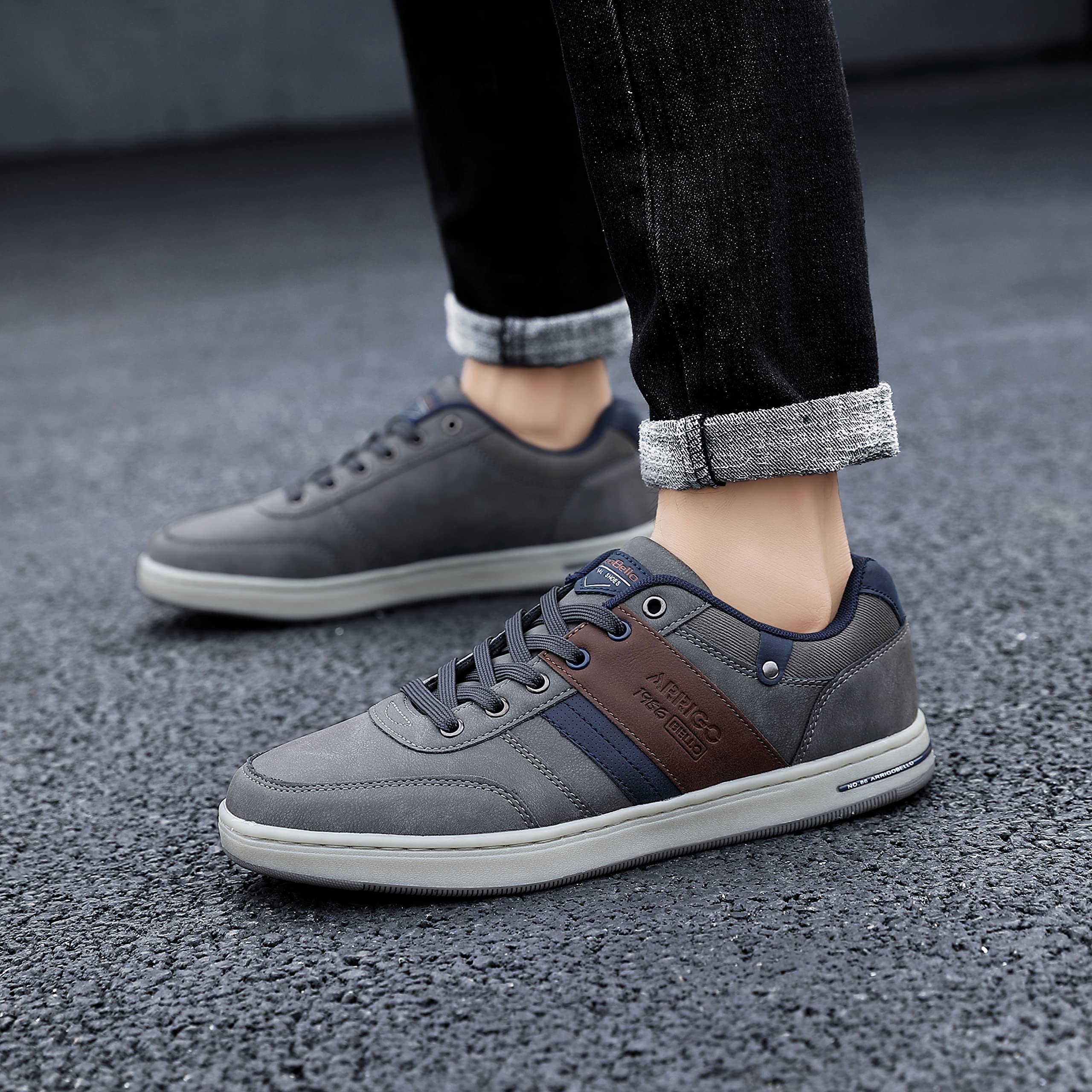 ARRIGO BELLO Freizeitschuhe Herren Sneaker PU Leder Walkingschuhe Atmungsaktive Athletic Formal Classic Sportschuhe 41-46, Mid Dunkelgrau, Größe 46 9