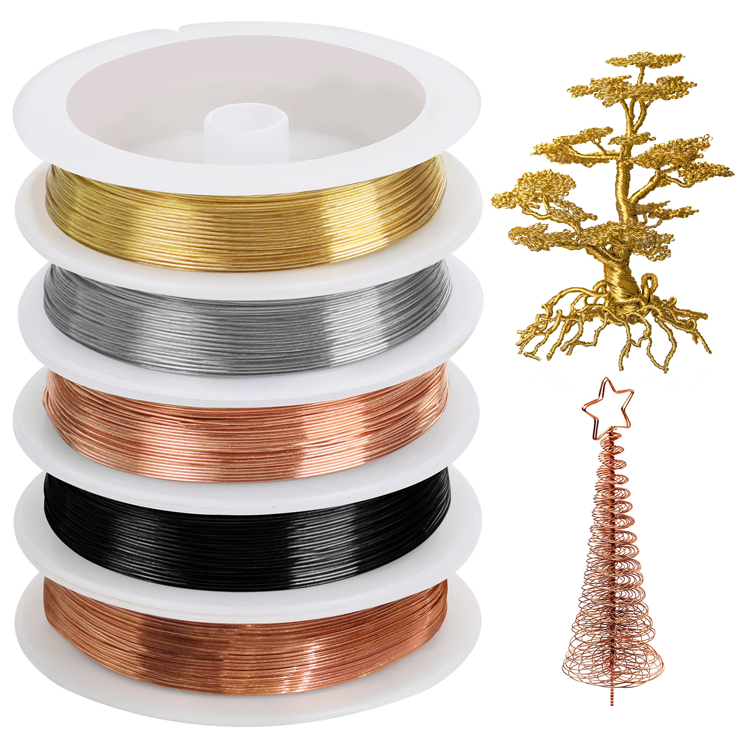 Kurtzy 5 Pack Copper Jewellery Making Craft Wire - 0.4mm 5m/16.4 ft Rolls - 5 Colours - Flexible Metal For DIY, Artistic Floral Crafts, Beading and Model Making