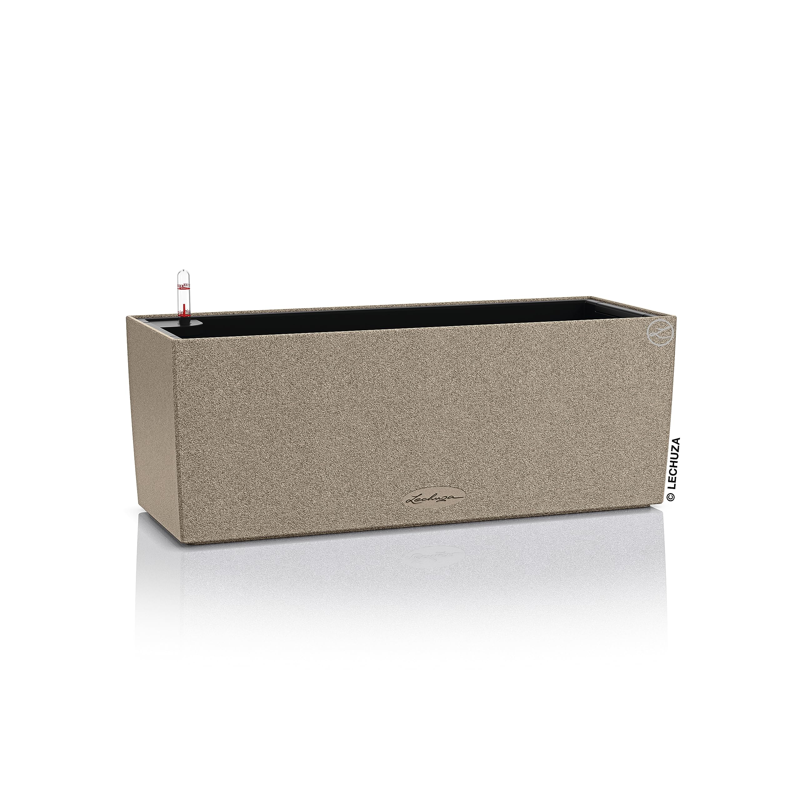 Lechuza BALCONERA Stone 50 Self Watering Planter Plastic Indoor/Outdoor Flower Plant Pot Table and Window Box with Drainage Hole H19 L50 W19 cm Sand Beige