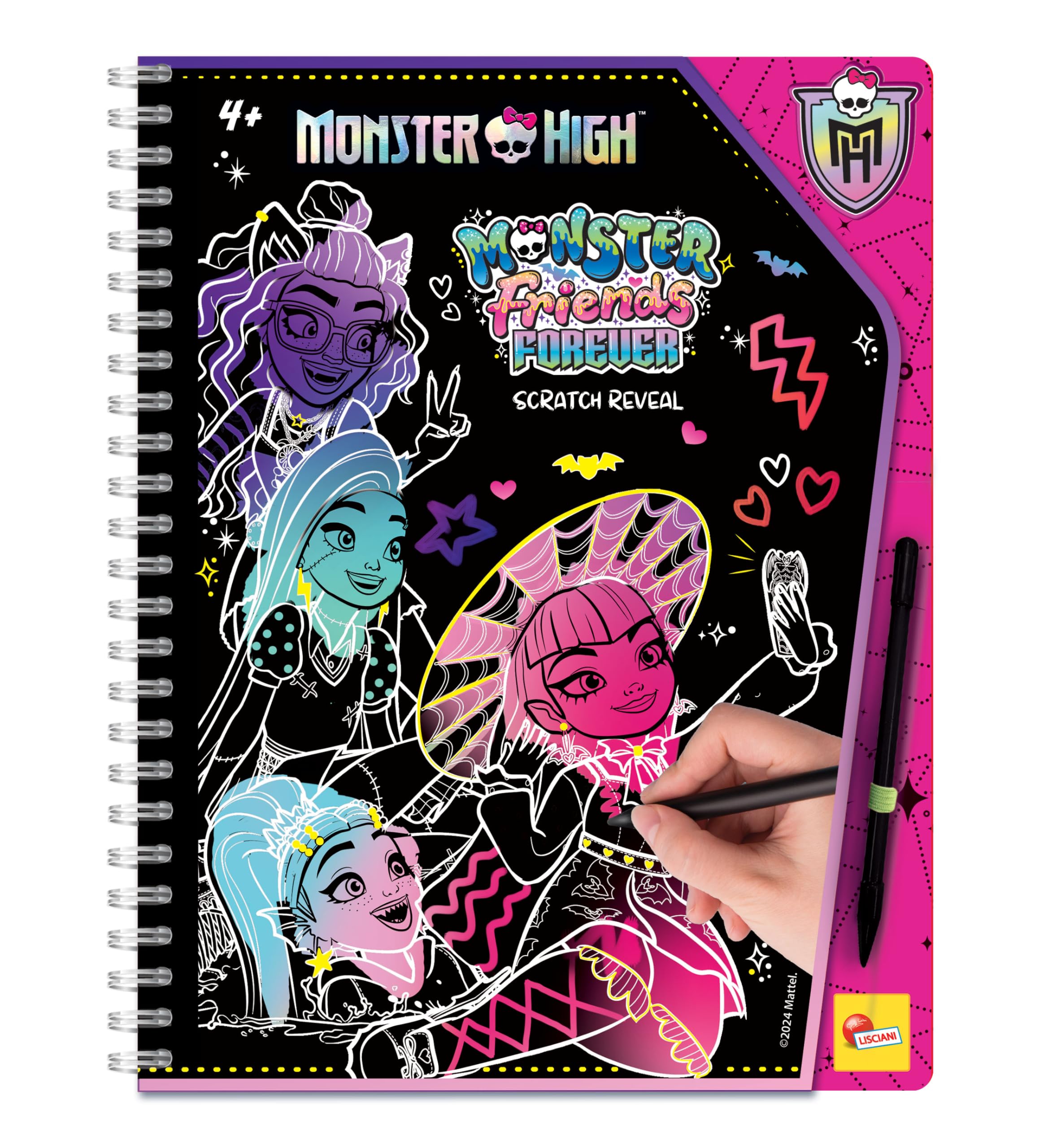 Lisciani - MONSTER HIGH Scratch Book - Monster Friend Forever - For Children 4+ - 44 Pages - Includes Scratch Pen - Multicoloured, Gold & Glitter