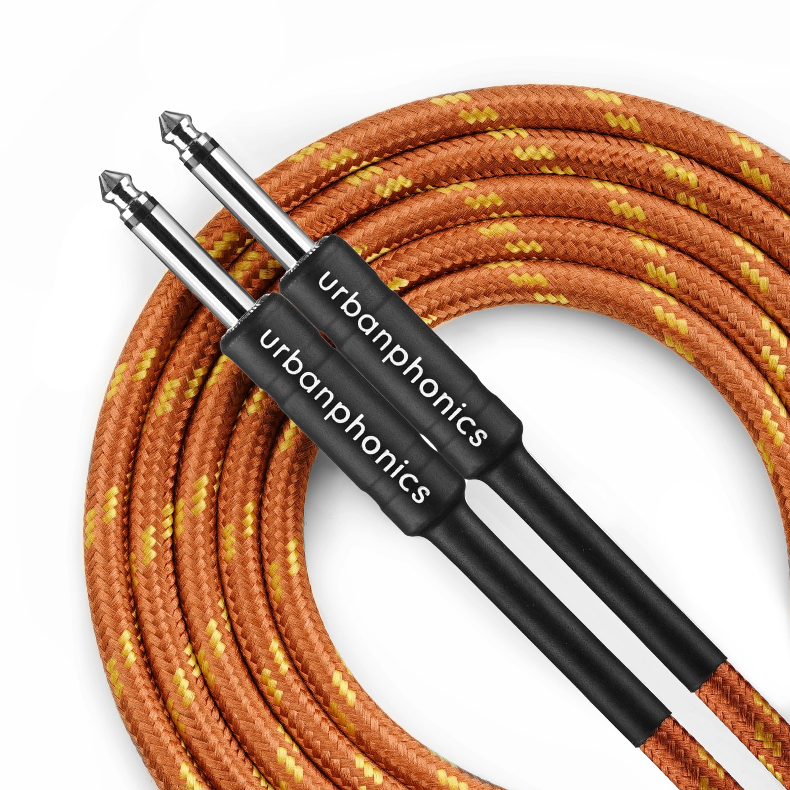 Urbanphonics Professional Premium Quality Instrument Lead Cable for Electric Guitar, Bass Guitar & Keyboard - Braided Tweed - Copper Colour - 1/4 Straight Standard Jack to Jack - 26 foot (8m)