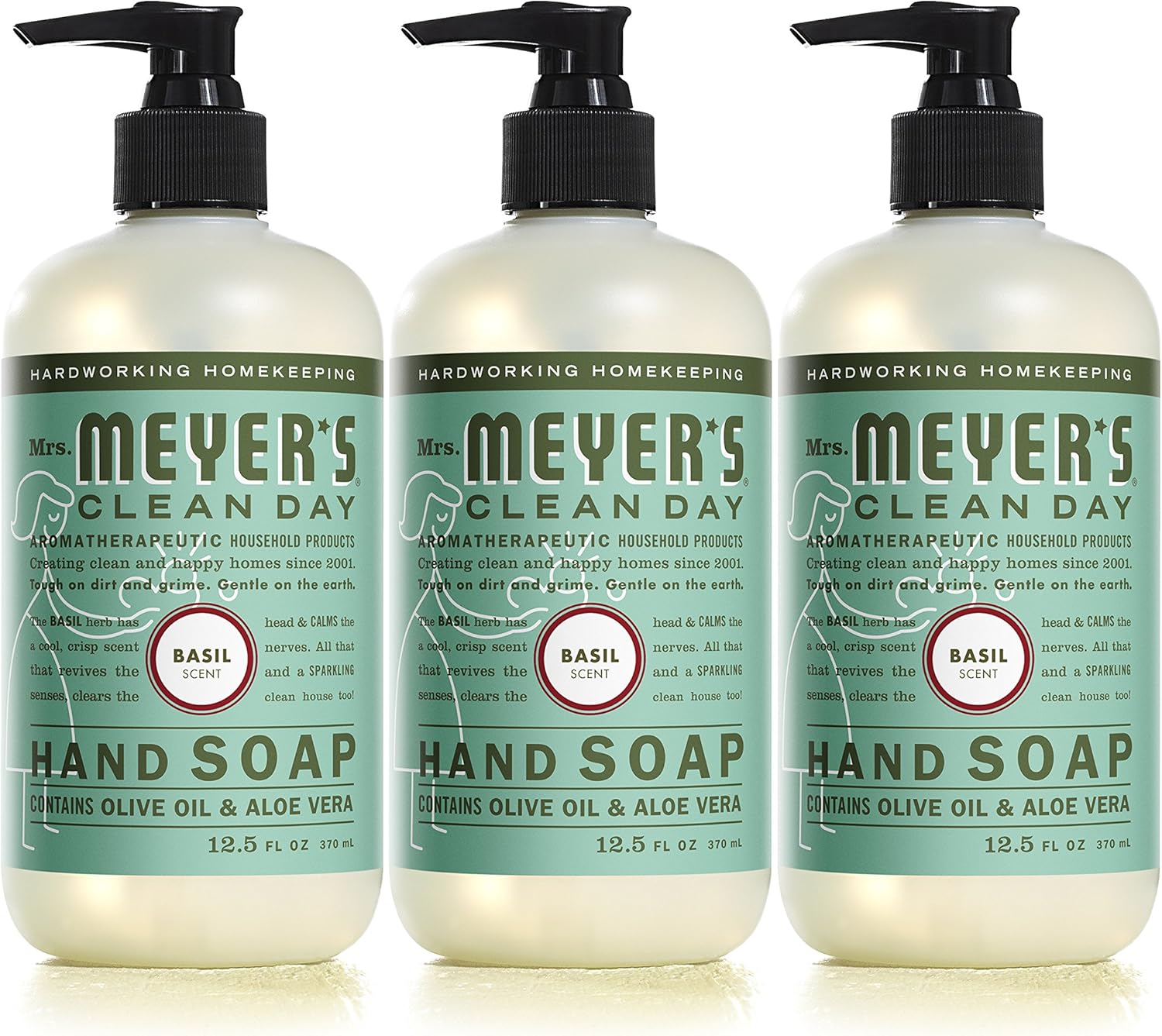 Mrs. Meyer's Clean Day Liquid Hand Soap, Cruelty Free and Biodegradable Hand Wash Made with Essential Oils, Basil Scent, 12.5 oz - Pack of 3: Health & Personal Care