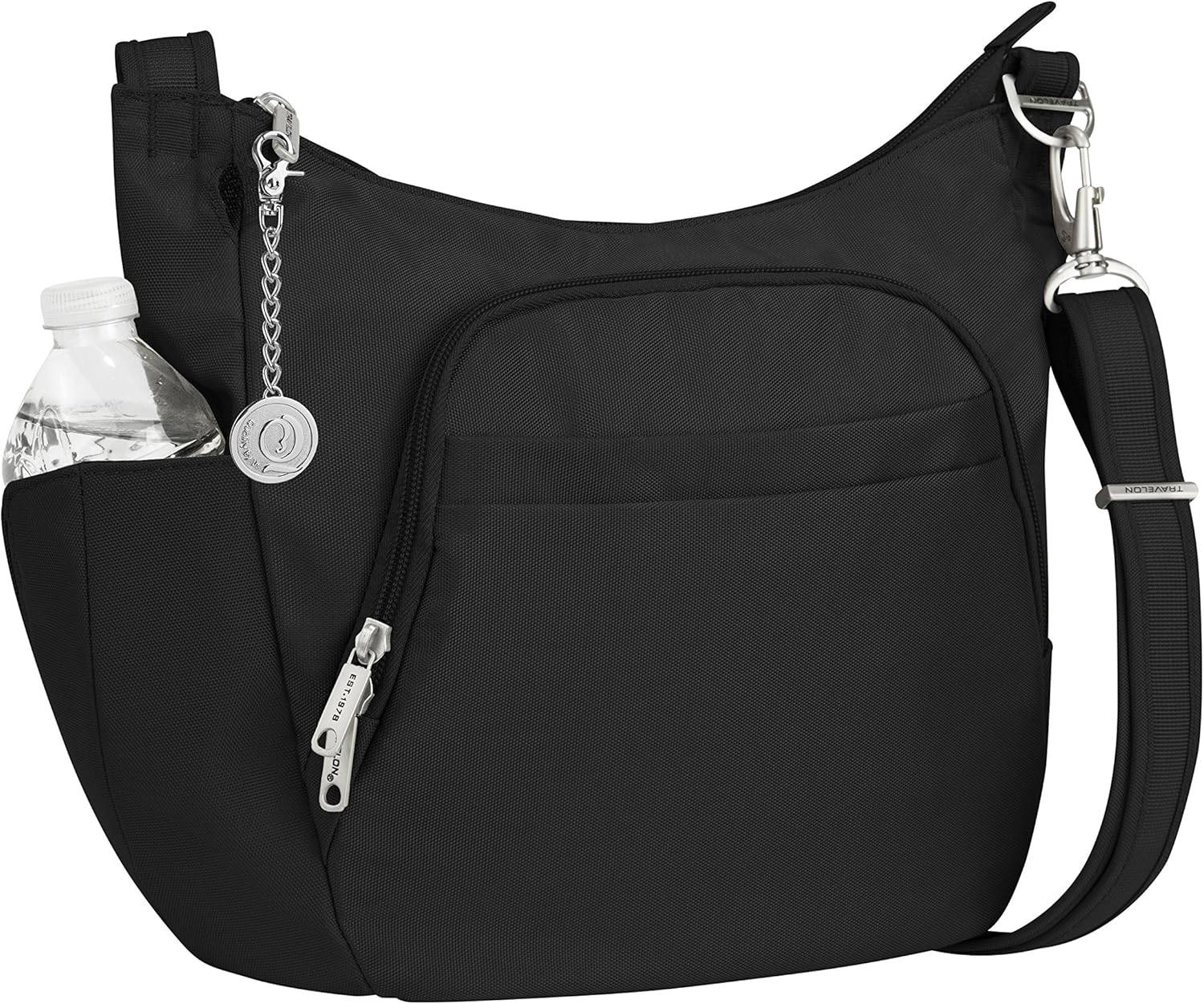Travelon AntiTheft Classic Crossbody Bucket Bag, Handbag and Metal
