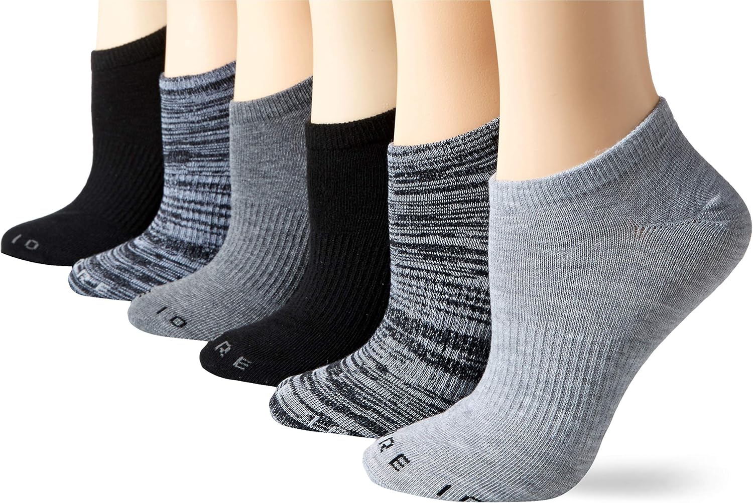  Brand - Core 10 Women's 6-Pack Everyday Sport Athletic No Show Socks, Black/Grey, Shoe Size: 4-10: Clothing