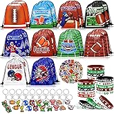 Grneric 110 Pcs Football Party Favors Drawstring Backpack with Keychains Silicone Bracelets Stickers for Sports Birthday Supplies Goodie Bags Football Themed Presents