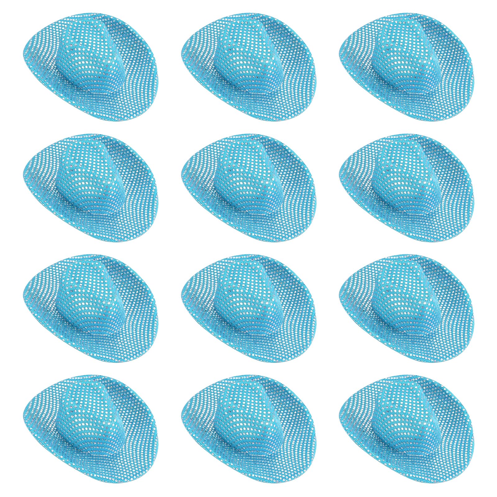 PATIKIL Mini Cowboy Hats, 12 Pcs Miniature Western Cowboy Hat for Crafts, Party Decoration, Doll Pet Dress Up, Glitter Dot Style, Blue