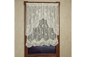 Touch of Class Luxury Sheer Polyester Enchanting Roses Lace Window Treatment | 2 Piece Set: 38L Swag Pair and Balloon Shade | Classic Flower | Ivory | Rod Pocket | Machine Washable | Light Filtering