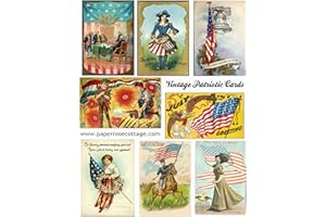 PAPER MOON MEDIA 4th of July Vintage Lady Liberty Patriotic Images Collage Sheet Collection Print for Scrapbooking, Card Making, Crafts