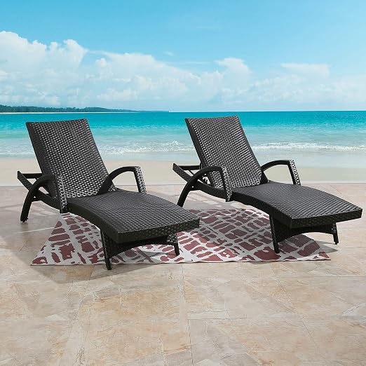 Amazon Com Ulax Furniture Outdoor Woven Padded 2 Pack Aluminum Chaise Lounge Armed Patio Lounger Adjustable Chair With Wheels And Quick Dry Foam Kitchen Dining