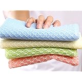 SkinCareMedi - Korean Exfoliating Bath Towel Set (Pack of 4) / Wash Cloth With Soap & Gel / Back Scrubber for Shower Body Scrub / Hard Weave Soft & Smooth knitted loofah / 4Colors 2materials