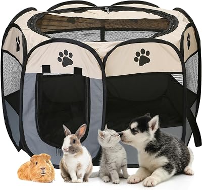Sea Team Foldable Pet Playpen Portable Soft Pop Up Breathable Mesh