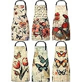 Bencailor 6 Pcs Seasonal Kitchen Aprons with Pocket Women Holiday Aprons(Classic Color,Butterfly)