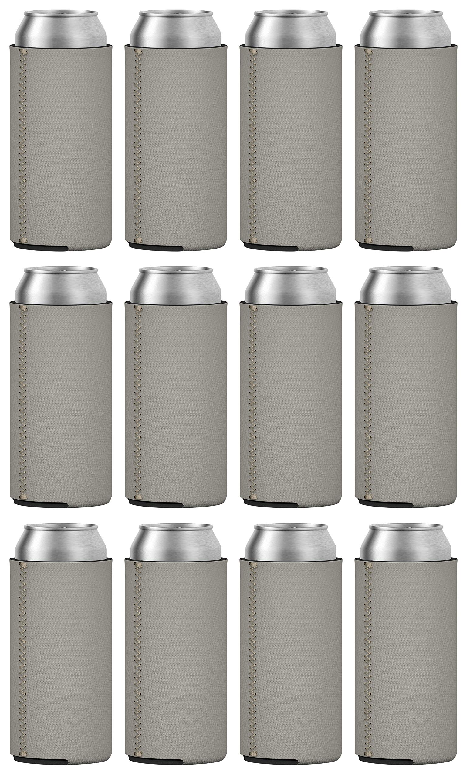 TahoeBay Slim Can Coolers - Blank Neoprene Beer Sleeves (Silver, 12)