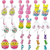 Y1tvei Easter Earrings for Women - 9Pairs Cute Bunny Easter Egg Shaped Sparkly Glitter Drop Dangle Earring Variety Pack Lightweight Cartoon Ear Decoration Holiday Jewelry Funny Ear Hook Accessories Gift