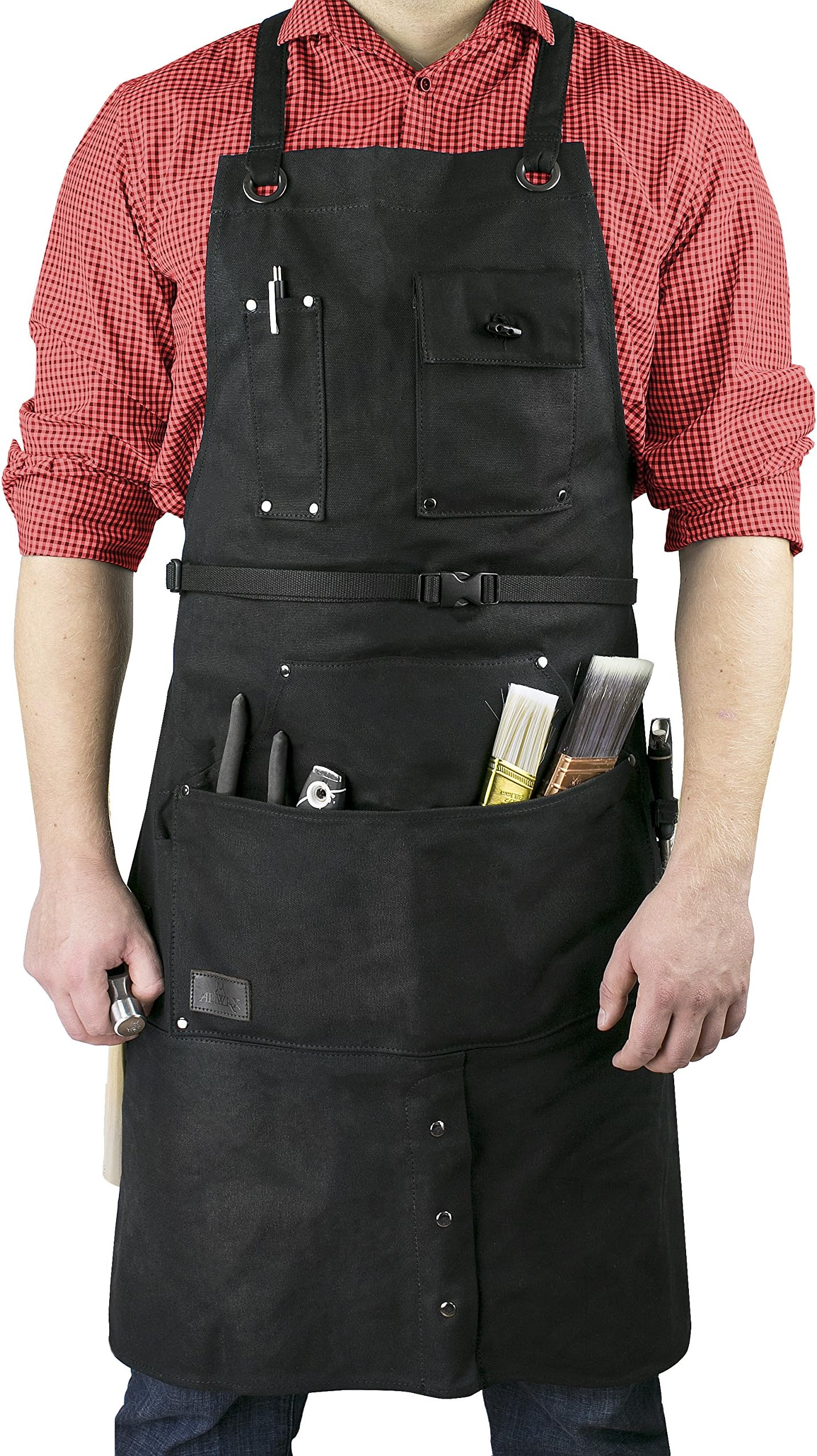 Apwax - Adjustable Heavy Duty Waxed Canvas Tool Apron for Men & Women – Ideal as Utility, Carpenter, Artisan, Craftsman, Gardening Tool Apron, etc. – Multiple Pockets – Comfortable Design