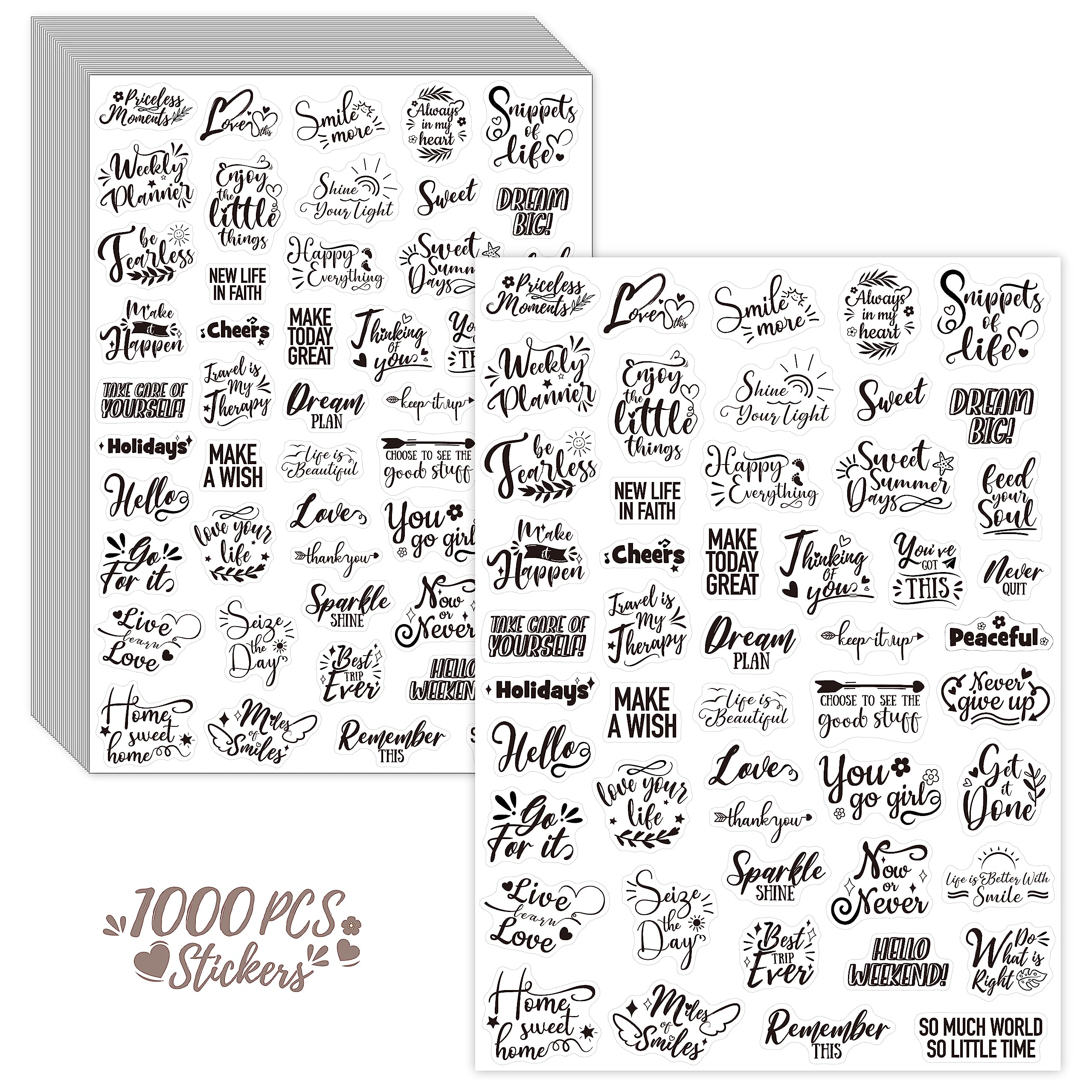 1000 PCS Vintage Words Sticker, 50 Unique Designs Clear Inspirational Scrapbooks Labels Encouraging Scripture Decals Faith Labels for Bottles Computer Planner Diary Album Journaling