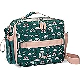 Bentgo Kids Lunch Bag - Durable, Double-Insulated Lunch Bag for Kids 3+; Holds Lunch Box, Water Bottle, & Snacks; Easy-Clean Water-Resistant Fabric & Multiple Zippered Pockets (Green Rainbow)