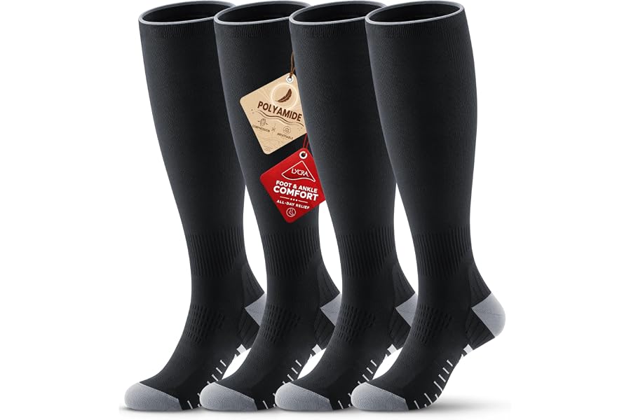 Benirap Compression Socks for Women and Men, 15-20 mmHg Circulation Support | Knee High, Breathable, Lightweight, Best for Flying, Travel, Running, Cycling, Nurses, Pregnancy, Daily Wear, 2 Pairs