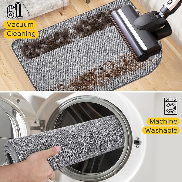 DOMUSTEX WASHABLE KITCHEN RUGS SET OF 2 (24″ X 35.5″ + 24″ X 59″), NON SLIP KITCHEN MATS FOR FLOOR, ABSORBENT INDOOR ENTRYWAY RUNNER RUGS FOR LAUNDRY, BATHROOM, DOOR, BEDROOM (ROLL PACKING)