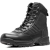 WIDEWAY Men's Tactical Military Work Boots Black Waterproof Leather Motorcycle Combat Army Boot w/Side Zipper slip resistant and All Day Comfortable (6-8inch)