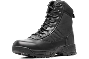 WIDEWAY Men's Military Tactical Combat Boots Side Zipper Work Motorcycle Boots 8 inch