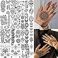Bilizar 32 Sheets 89+ PCS Black Lotus Temporary Tattoos For Women Hands Adults Underboob, Tribal Indian Elephant Skull Snake Fake Tattoos, Bulk Bohemia Butterfly Tattoo Kit Sets Mandala Flower Moon