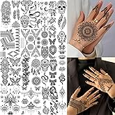 Bilizar 32 Sheets 89+ PCS Black Lotus Temporary Tattoos For Women Hands Adults Underboob, Tribal Indian Elephant Skull Snake Fake Tattoos, Bulk Bohemia Butterfly Tattoo Kit Sets Mandala Flower Moon