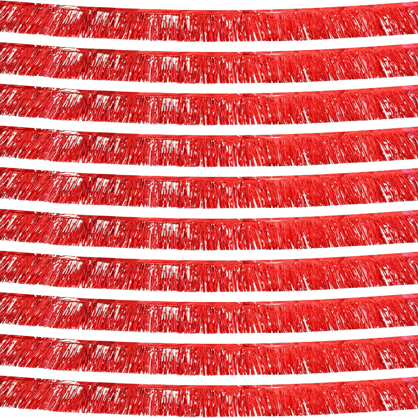 Photo 1 of 10 Pack 10 Feet Red Fringe Garland Foil Fringe Garland Metallic Tinsel Streamers Fringe Backdrop Banner for Parade Floats Birthday Party Decorations Halloween Christmas Decoration (Red)