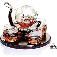 Whiskey Decanter Sets Globe Decanter for Alcohol – Newest Large Etched Globe Decanter for Men and Women with Wood Base…