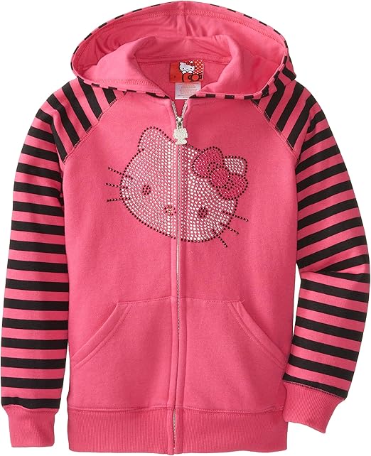 Hello Kitty Girls' Hoodie with Striped Sleeved Clothing