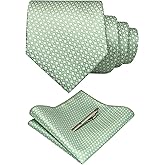 RBOCOTT Silk Stripe Plaid Tie and Pocket Square with Tie Clip Sets for Men
