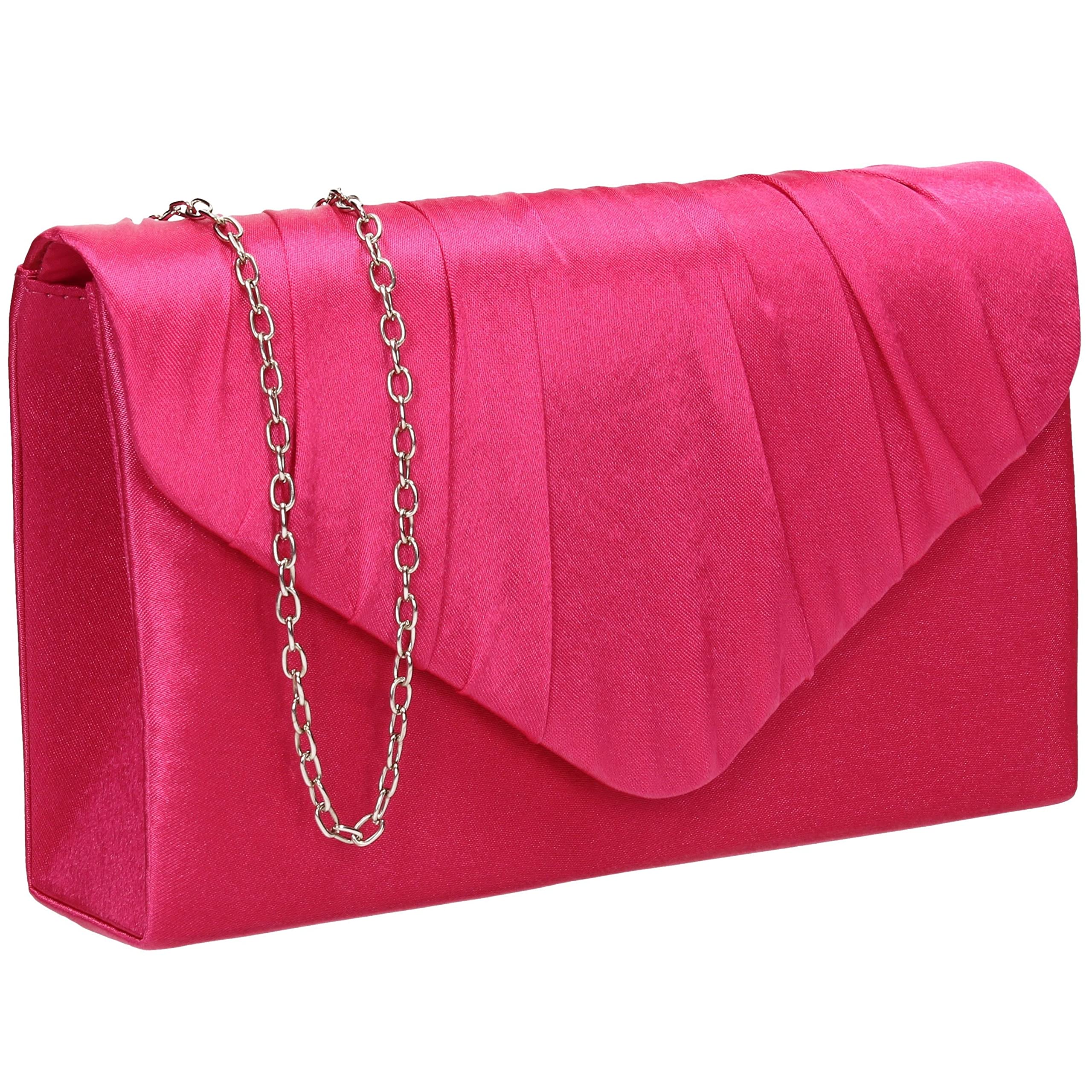 SwankySwans Chantel Womens Satin Party Prom Wedding Evening Clutch Bag Purse Fuchsia Pink