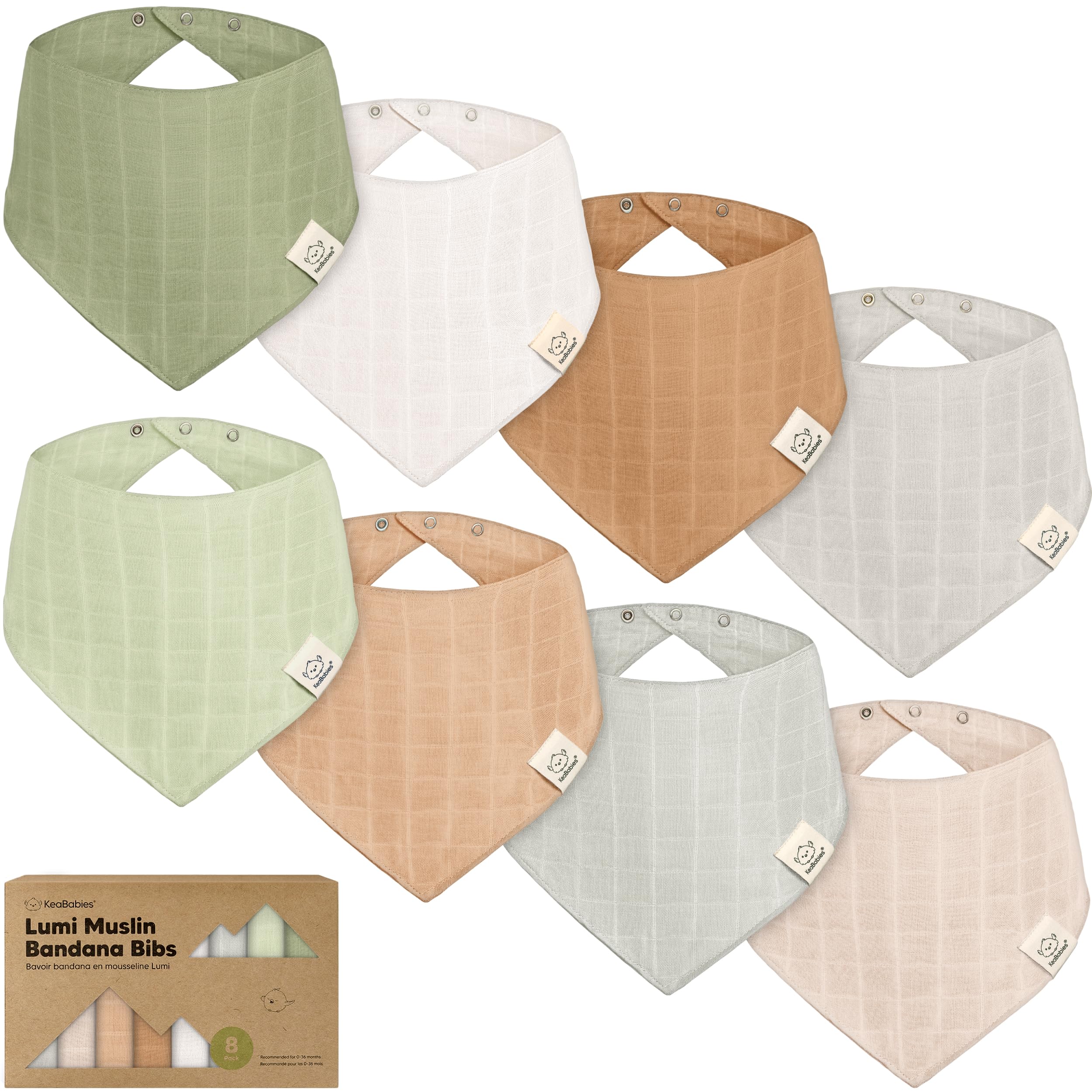 Photo 1 of 8-Pack Muslin Baby Bibs for Boys, Girls - Muslin Bandana Drool Bibs for Baby Girl & Boy, Drooling Newborn, Teething Toddler, Infant 0-36 Months, 100% Cotton Extra Absorbent & Soft (Pine)