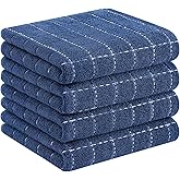 Homaxy 100% Cotton Terry Kitchen Towels(Navy Blue, 13 x 28 inches), Checkered Designed, Soft and Super Absorbent Dish Towels, 4 Pack